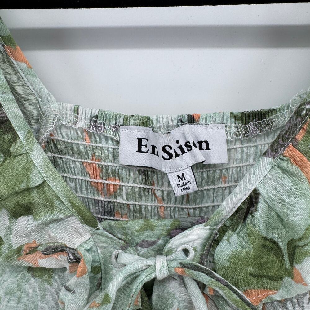 En Saison Kieran Puff Sleeve Blouse Size Medium Peplum Floral Cottagecore Smock - Picture 3 of 5